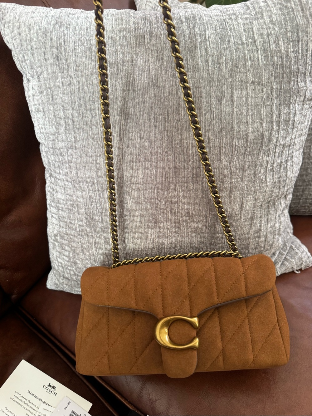 Coach Quilted Tabby Suede Shoulder Bag in Rust - Picture 9 of 11